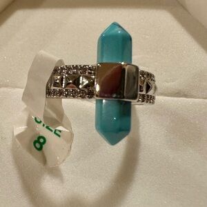 BP Desert Queen Turquoise Crystal Silver Ring - Size 8